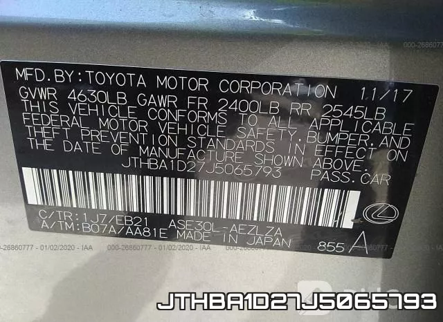 JTHBA1D27J5065793 фото 10