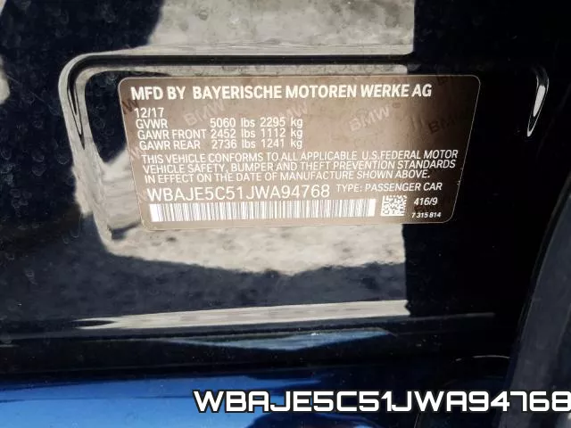 WBAJE5C51JWA94768 фото 2