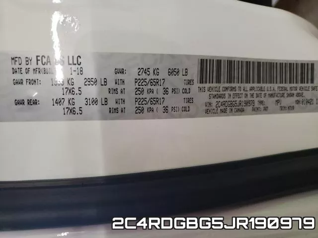 2C4RDGBG5JR190979 фото 2
