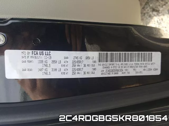 2C4RDGBG5KR801854 фото 2