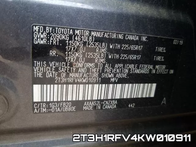 2T3H1RFV4KW010911 фото 2