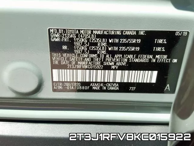 2T3J1RFV8KC015922 фото 2