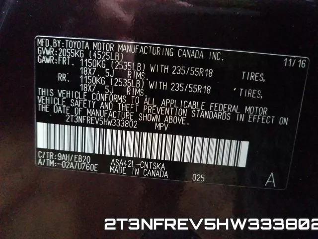 2T3NFREV5HW333802 фото 2