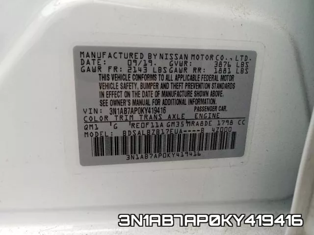 3N1AB7AP0KY419416 фото 2