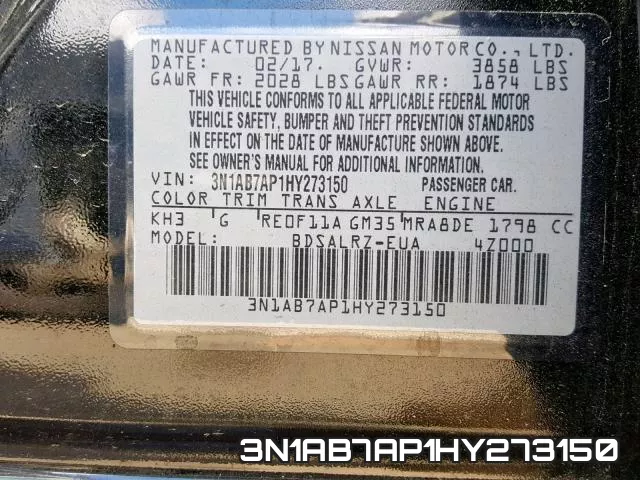 3N1AB7AP1HY273150 фото 2