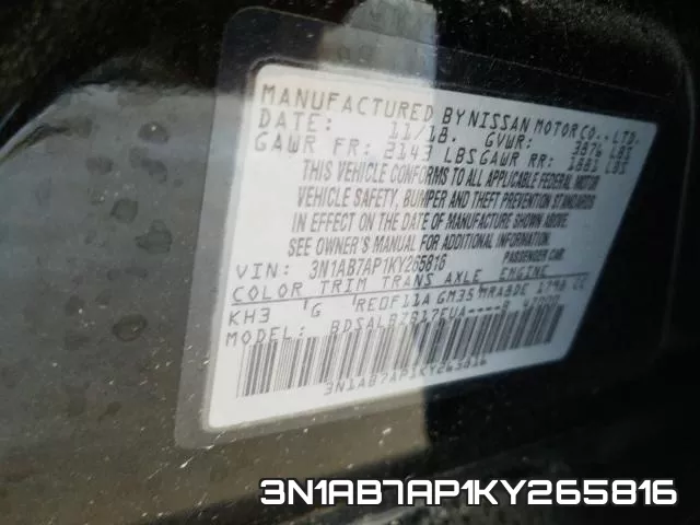 3N1AB7AP1KY265816 фото 2