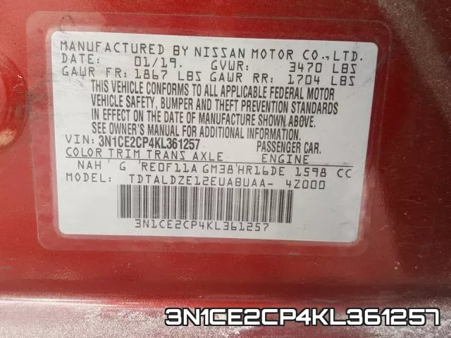 3N1CE2CP4KL361257 фото 2