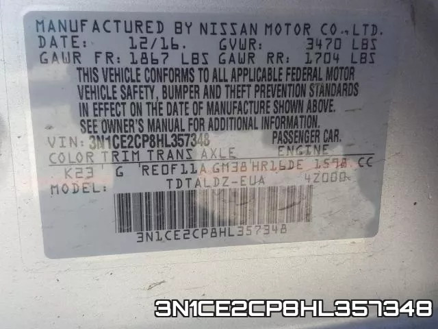 3N1CE2CP8HL357348 фото 2