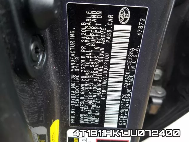 4T1B11HK1JU072400 фото 2