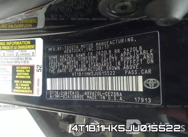 4T1B11HK5JU015522 фото 10