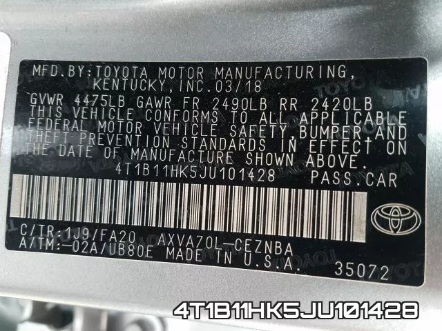 4T1B11HK5JU101428 фото 2
