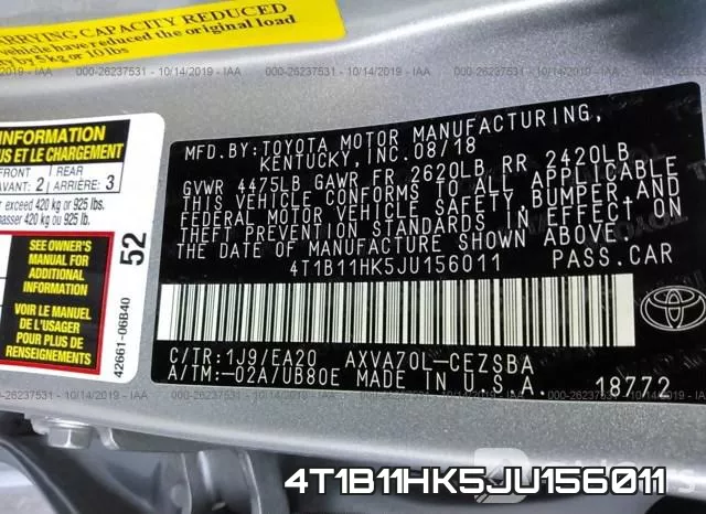 4T1B11HK5JU156011 фото 10