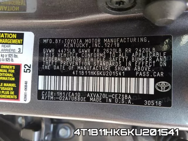 4T1B11HK6KU201541 фото 2