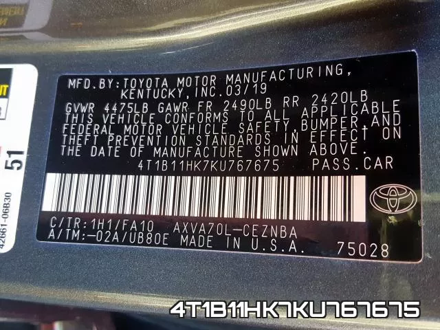 4T1B11HK7KU767675 фото 2