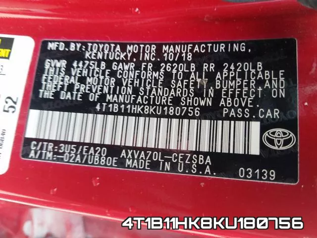4T1B11HK8KU180756 фото 2