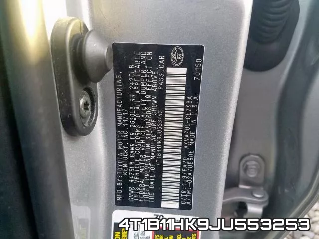 4T1B11HK9JU553253 фото 2