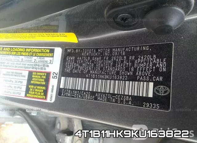 4T1B11HK9KU163822 фото 10