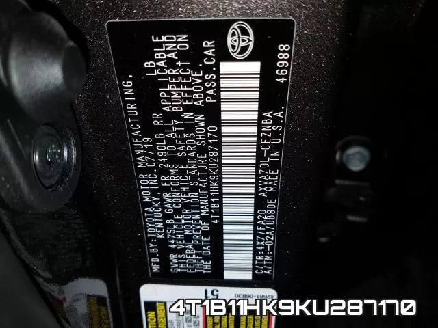 4T1B11HK9KU287170 фото 2