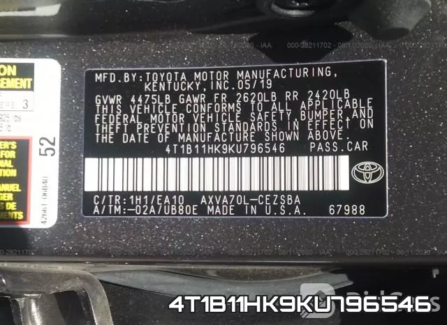 4T1B11HK9KU796546 фото 10