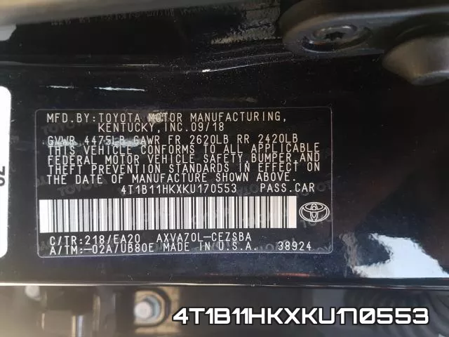 4T1B11HKXKU170553 фото 2