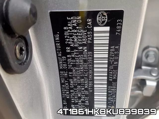 4T1B61HK8KU839839 фото 2