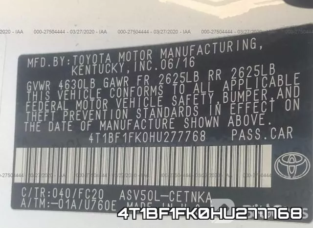 4T1BF1FK0HU277768 фото 10