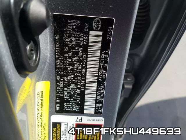 4T1BF1FK5HU449633 фото 2