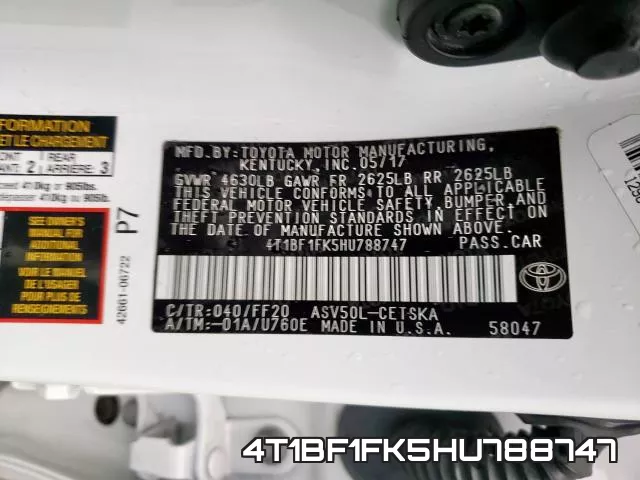 4T1BF1FK5HU788747 фото 2