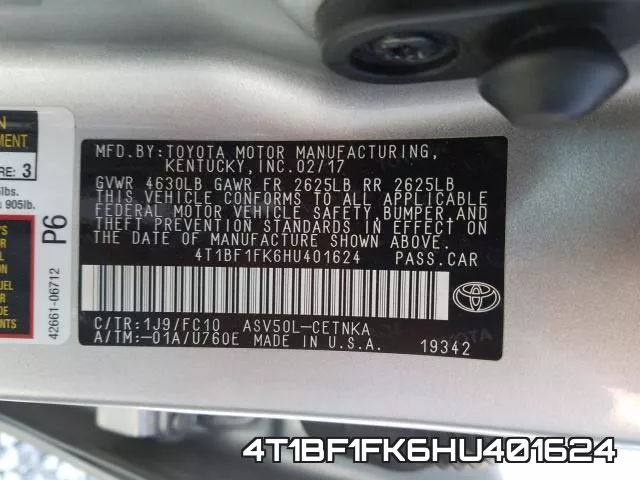 4T1BF1FK6HU401624 фото 2