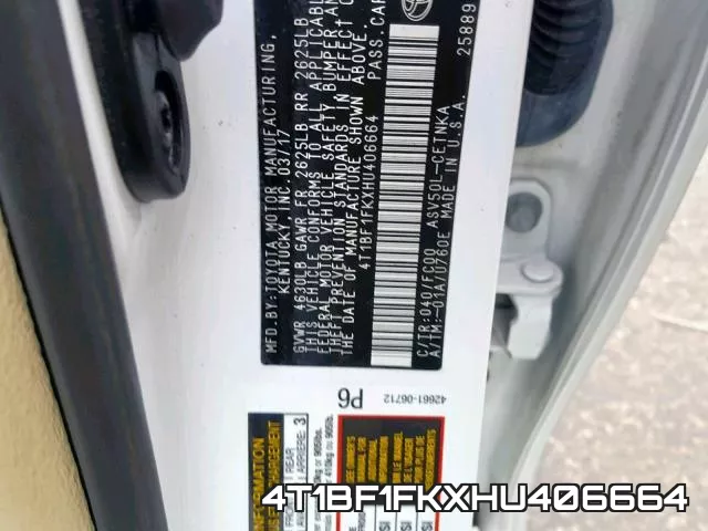 4T1BF1FKXHU406664 фото 2