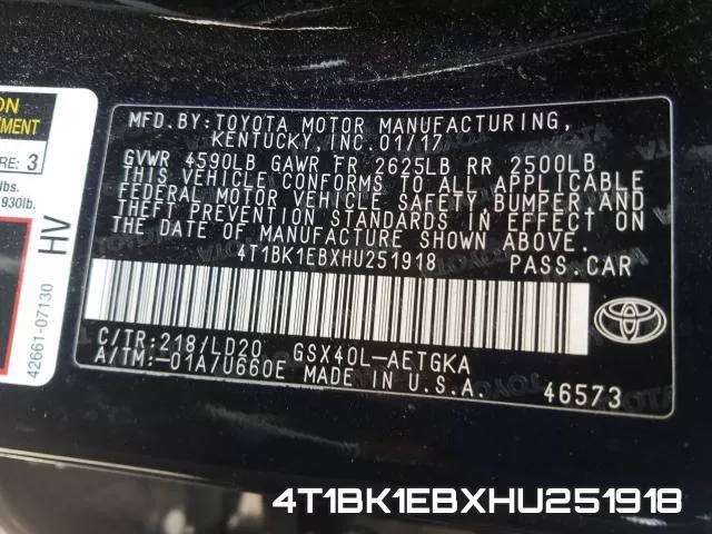 4T1BK1EBXHU251918 фото 2