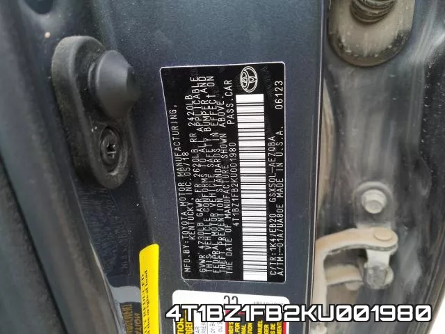 4T1BZ1FB2KU001980 фото 2