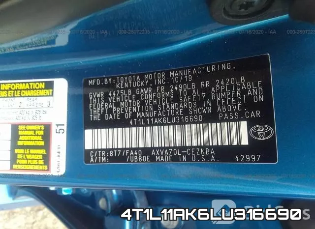 4T1L11AK6LU316690 фото 10