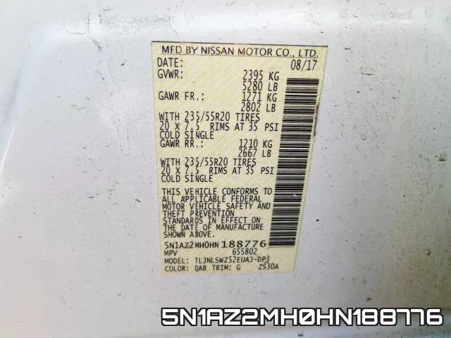 5N1AZ2MH0HN188776 фото 2