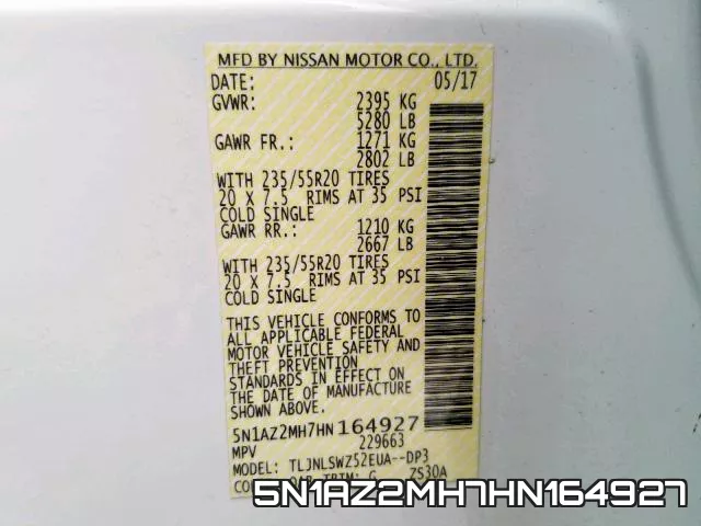 5N1AZ2MH7HN164927 фото 2