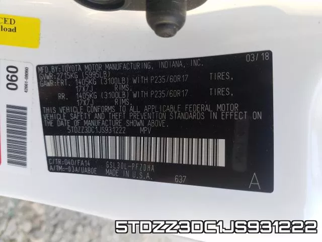 5TDZZ3DC1JS931222 фото 2