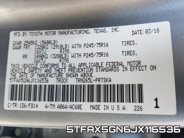 5TFAX5GN6JX116536 фото 2