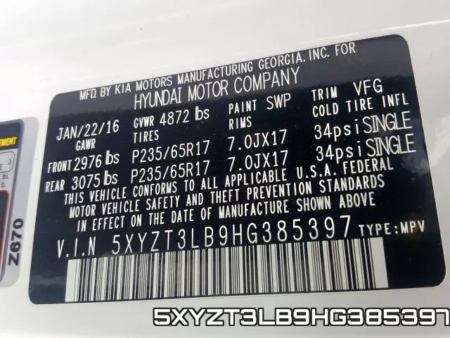 5XYZT3LB9HG385397 фото 2