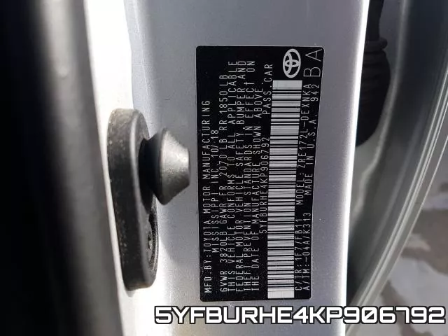 5YFBURHE4KP906792 фото 2