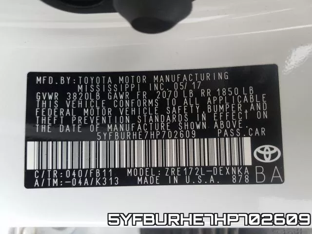 5YFBURHE7HP702609 фото 2