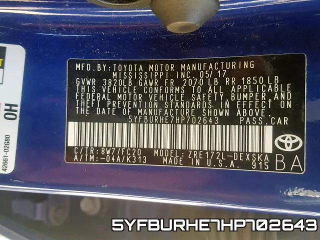 5YFBURHE7HP702643 фото 2