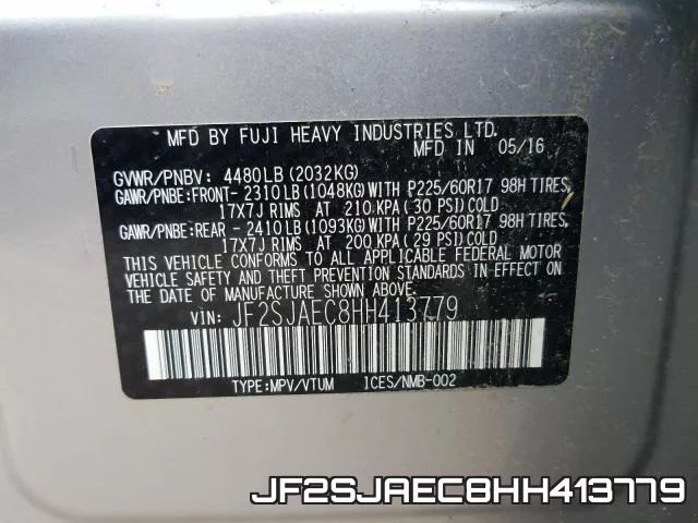 JF2SJAEC8HH413779 фото 2