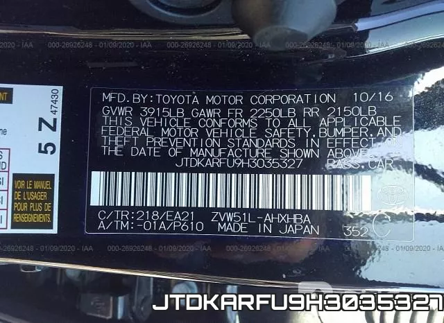JTDKARFU9H3035327 фото 10