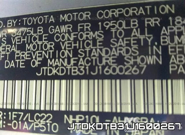 JTDKDTB31J1600267 фото 10