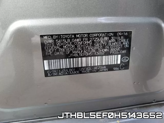JTHBL5EF0H5143652 фото 2