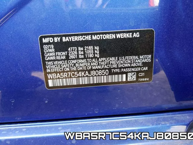 WBA5R7C54KAJ80850 фото 2