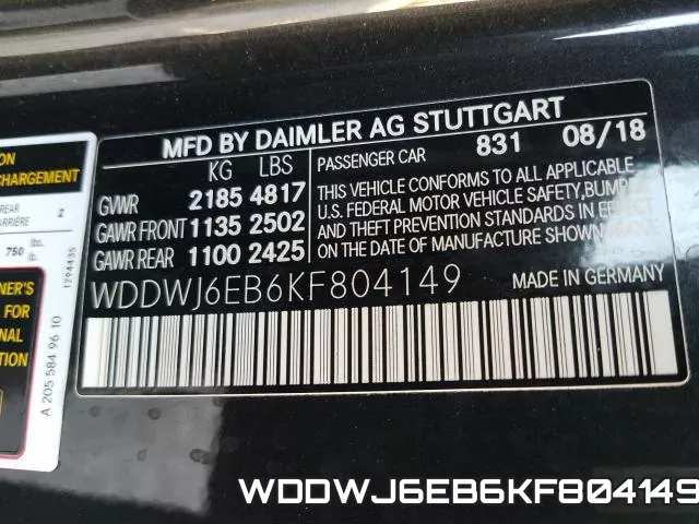 WDDWJ6EB6KF804149 фото 2
