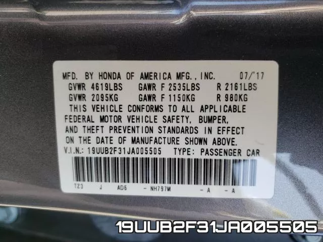 19UUB2F31JA005505 фото 2