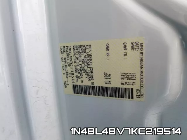 1N4BL4BV7KC219514 фото 2