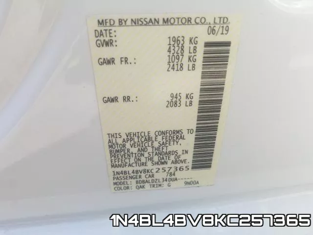 1N4BL4BV8KC257365 фото 2